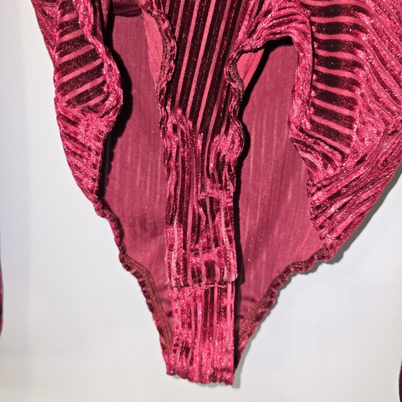 Lulus Always Alluring Burgundy Striped Velvet Cutout Bustier Bodysuit - Picture 5 of 9